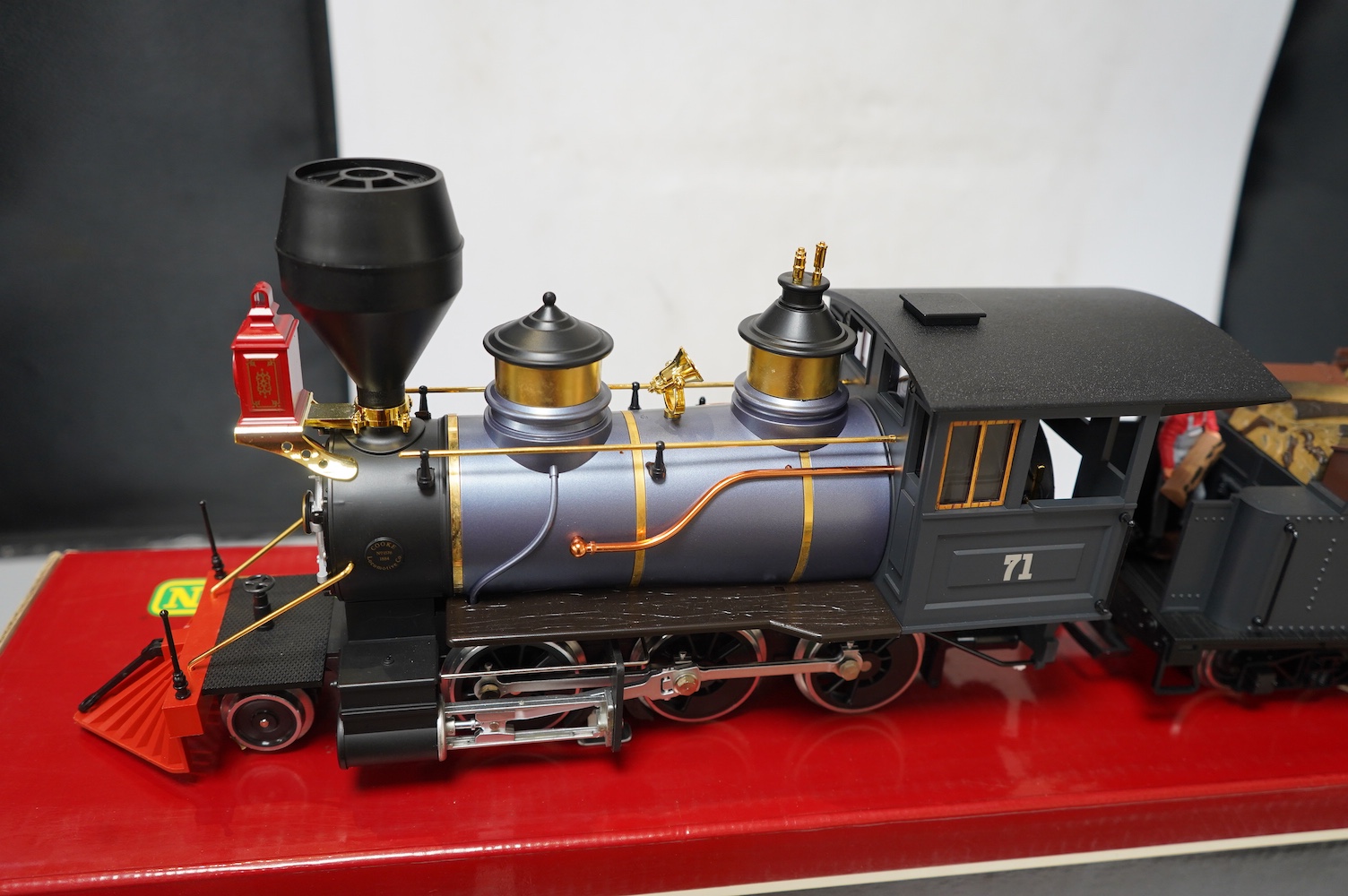 A boxed Lehman LGB (2028 D) G scale railway D.,S.P.&P.R.R. 2-6-0 locomotive, 71, in silver blue and black livery. Condition - good, evidence of minor running wear only.